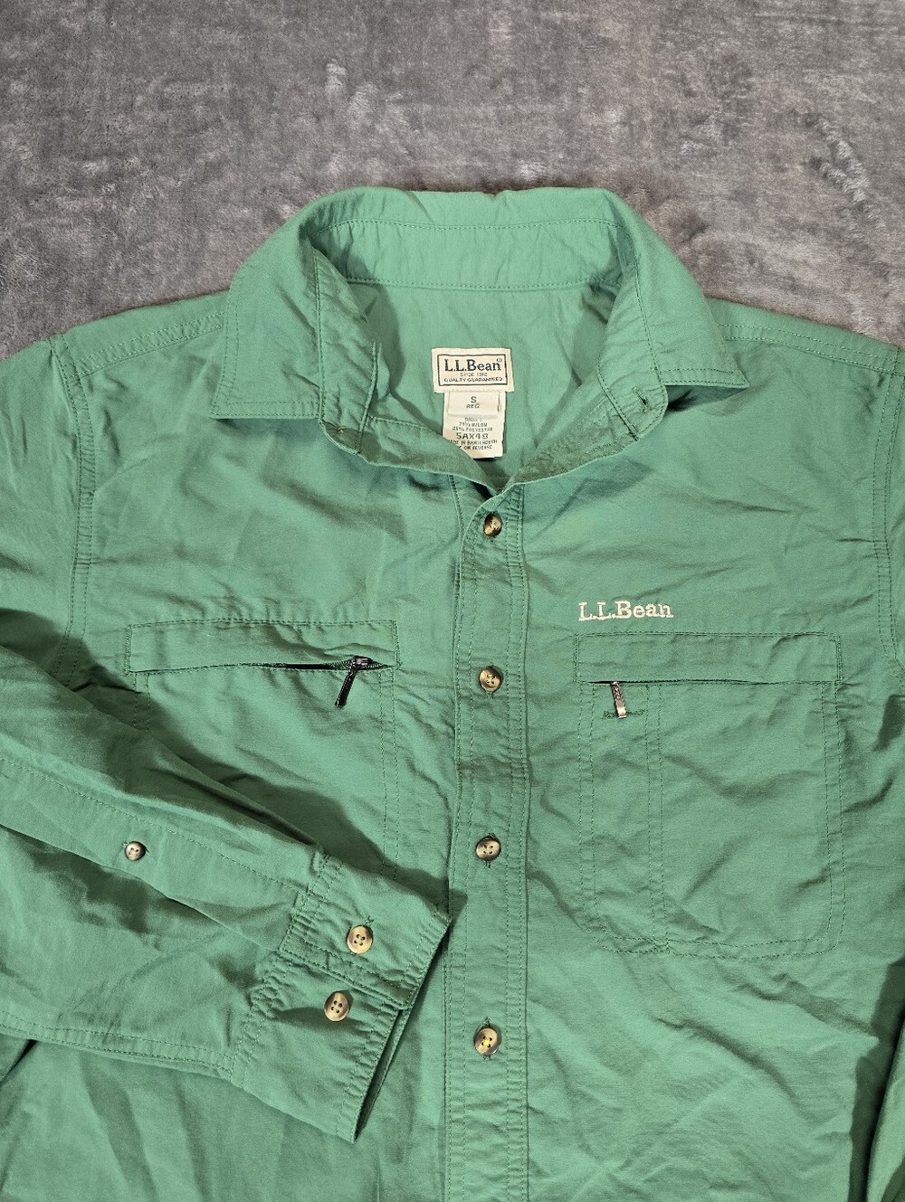 LL Bean Tropicwear Button Up Shirt Size Small Fits Med Green Travelwear Fishing